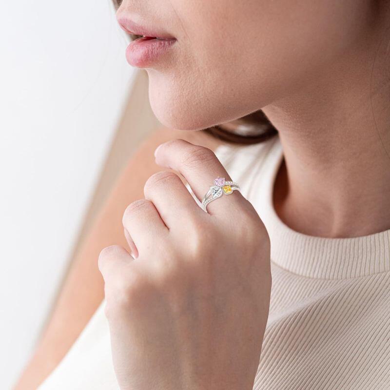 14K White Gold Personalized Birthstone Engagement Ring-3