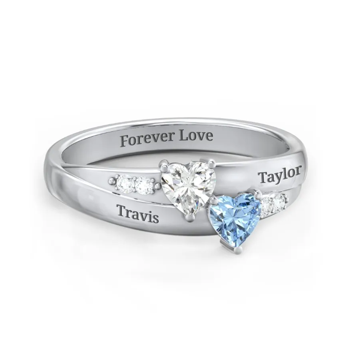 18K White Gold Personalized Birthstone Engraving Heart Ring for Women-1