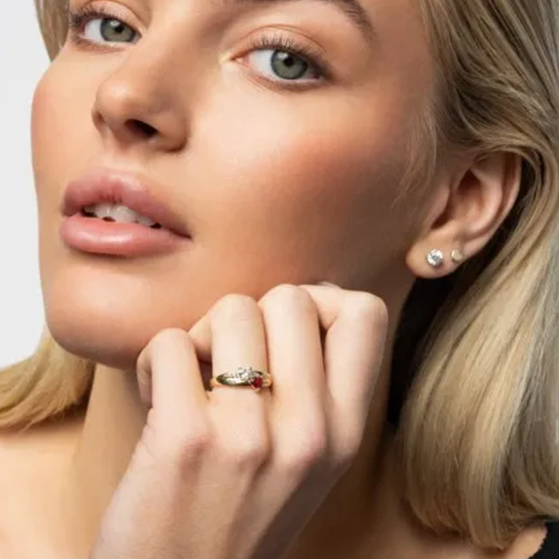 خاتم قلب من الذهب الأبيض عيار 18 قيراطًا محفور عليه حجر الميلاد للنساء-2