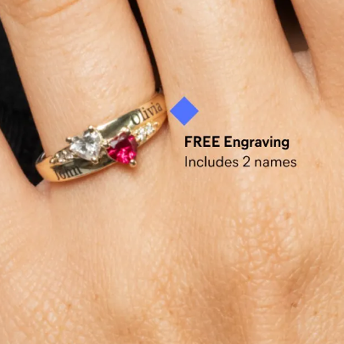 14K White Gold Personalized Birthstone Engraving Heart Ring for Women-3