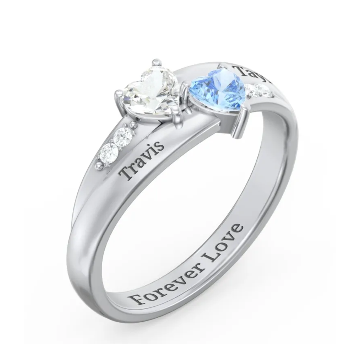 14K White Gold Personalized Birthstone Engraving Heart Ring for Women-4