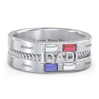 Anillo con grabado de piedra natal personalizado en oro blanco de 10 quilates para hombres-10