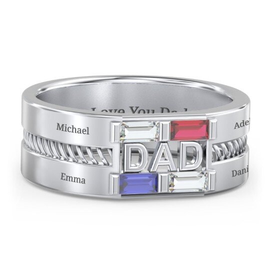 10K White Gold Personalised Birthstone Engraving Ring For Men