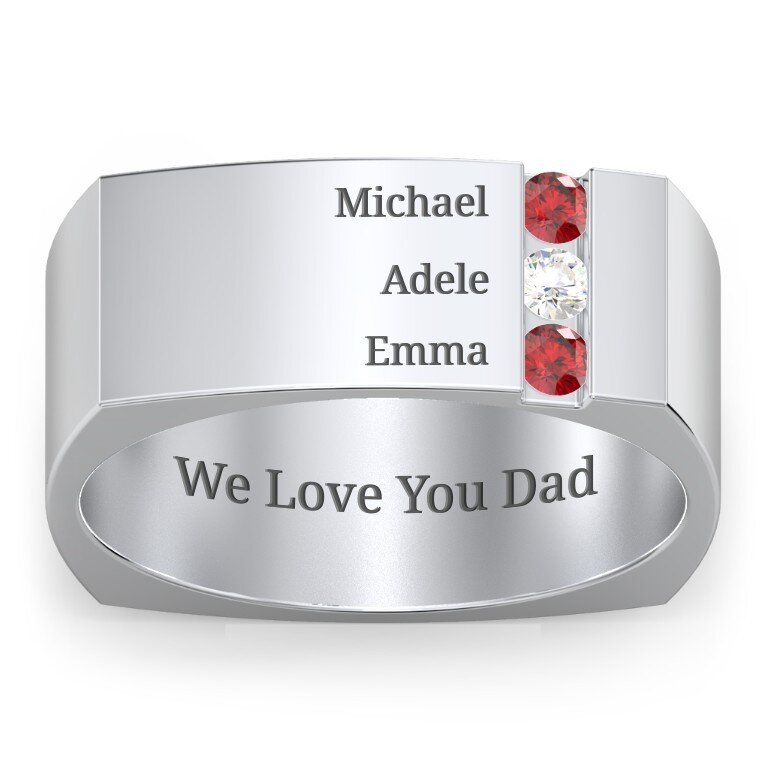 14K White Gold Cubic Zirconia Personalized Birthstone & Personalized Engraving Birthstone Ring-2