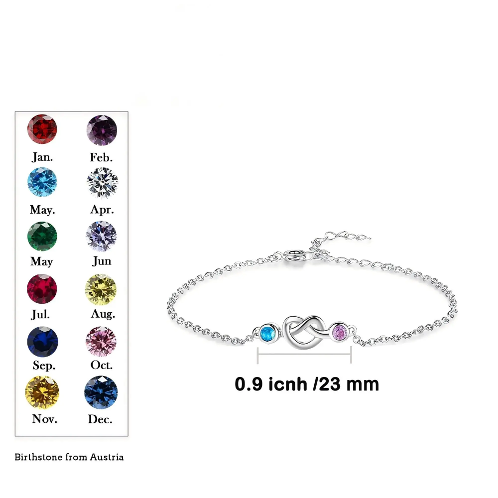 Pulseira em ouro branco 14K com pendente de coração e pedra de nascimento personalizada-4