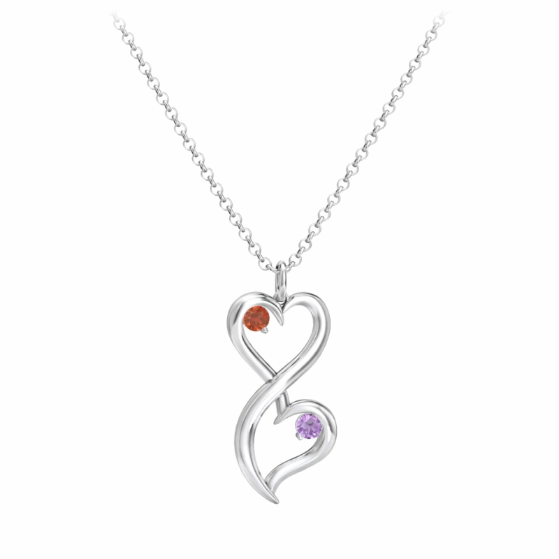 Collar con colgante de oro blanco de 14 quilates personalizado con piedra de nacimiento, corazón y símbolo del infinito-1