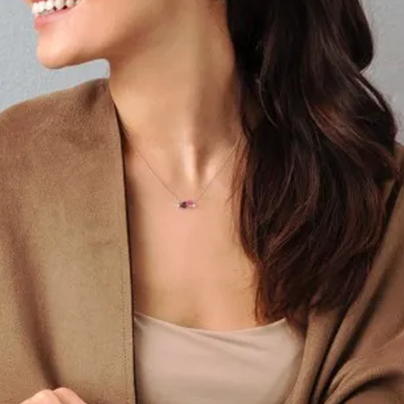 Collar con colgante de corazón con piedra de nacimiento personalizada de circonita cúbica en oro blanco de 14 quilates-2