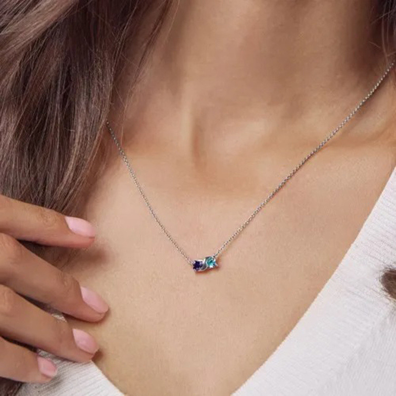 Collar con colgante de oro blanco de 14 quilates personalizado con piedra de nacimiento y símbolo del infinito-2