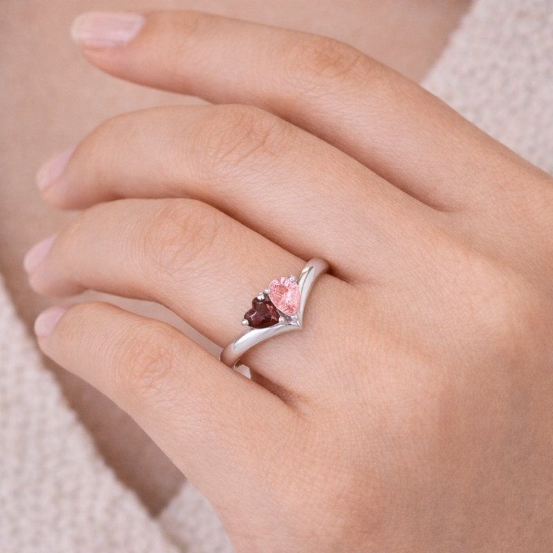 Anillo personalizado de piedra de nacimiento en oro blanco de 14 quilates-2