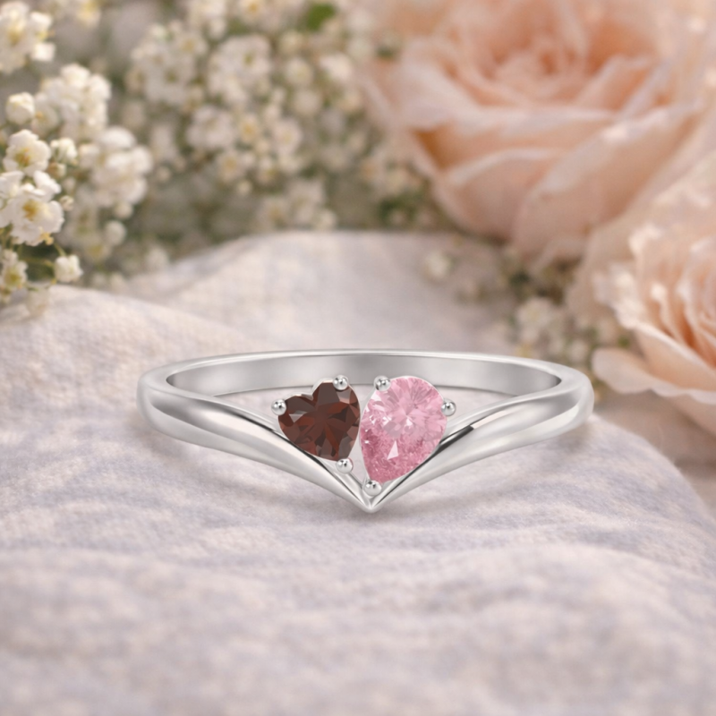 Anillo personalizado de piedra de nacimiento en oro blanco de 14 quilates-3