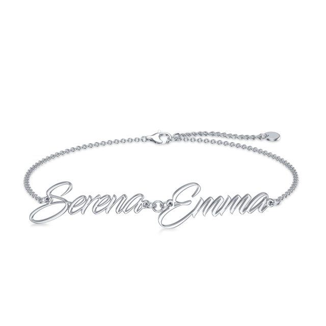 14K White Gold Personalized Classic Name Pendant Bracelet-2