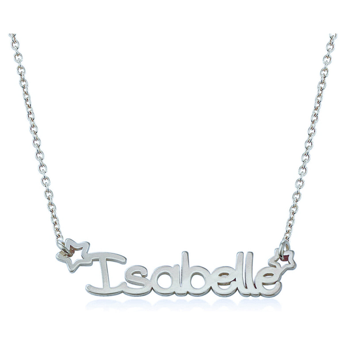 Collar Colgante Estrella 14K Oro Blanco y Personalizado Nombre Clásico-1