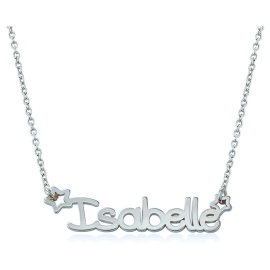 Collar Colgante Estrella 14K Oro Blanco y Personalizado Nombre Clásico