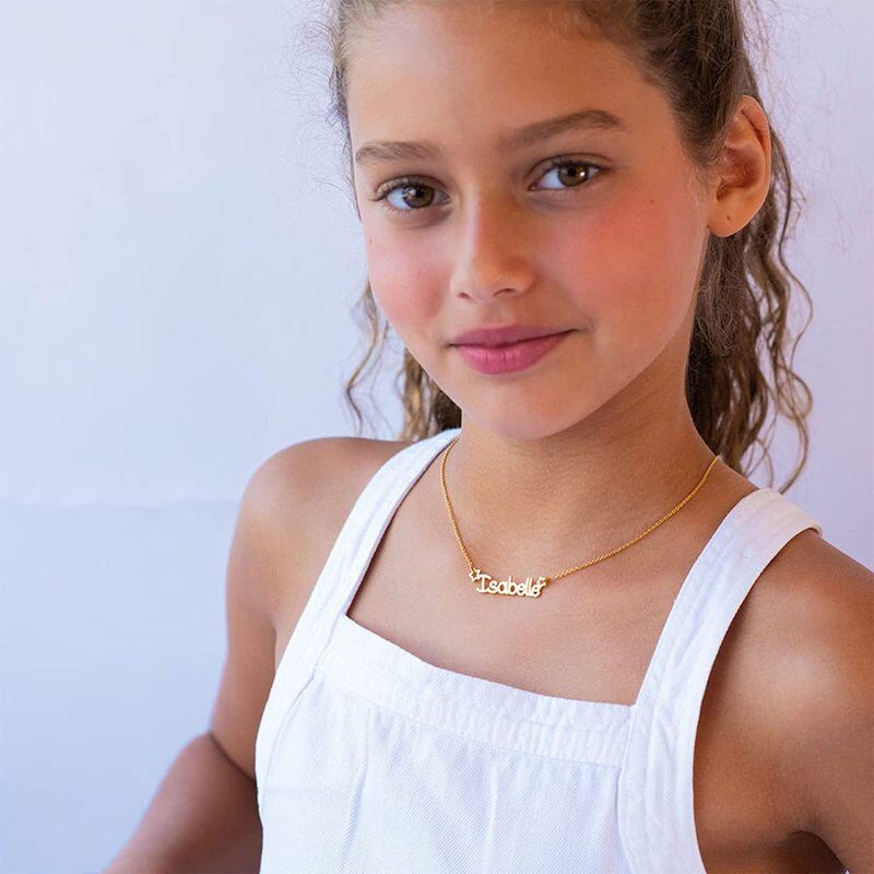 قلادة كلاسيكية من الذهب الأبيض عيار 10 قيراط مع اسم شخصي وقلادة على شكل نجمة-2