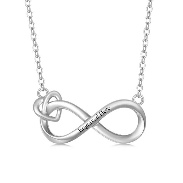 Collier pendentif symbole infini en or blanc 14K et gravure personnalisée