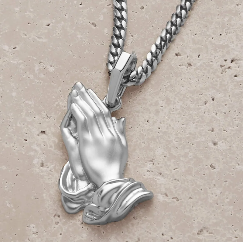 Pendentif mains jointes en prière en or blanc 10 carats-3