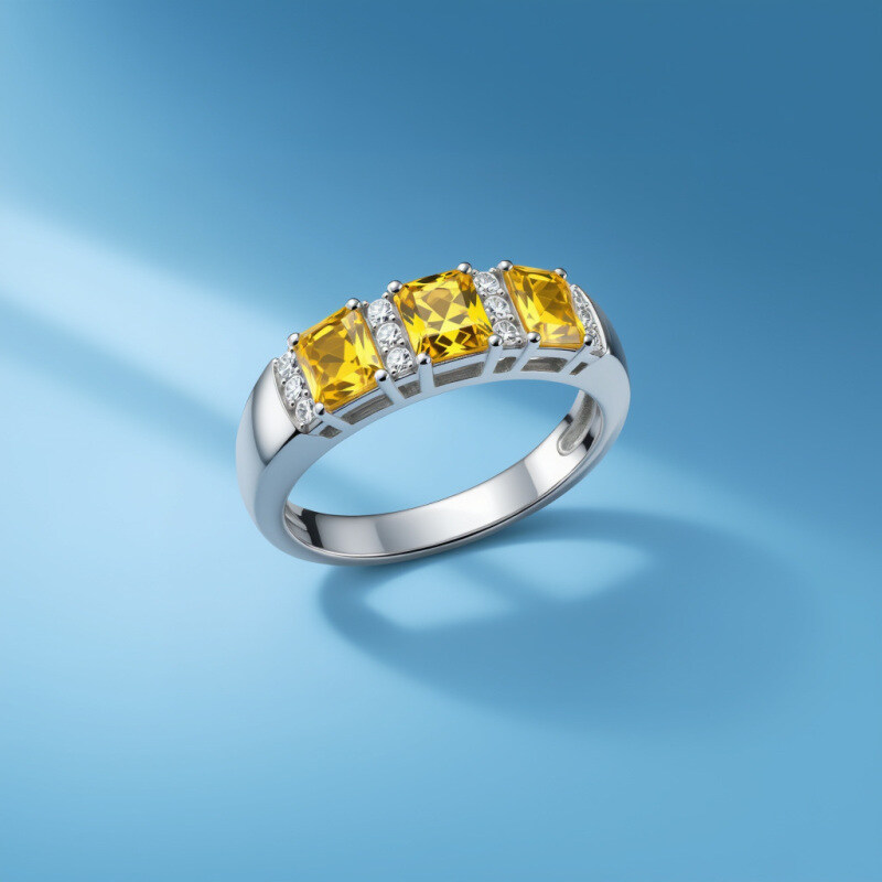 14K White Gold Princess Cut Citrine Engagement Ring-4