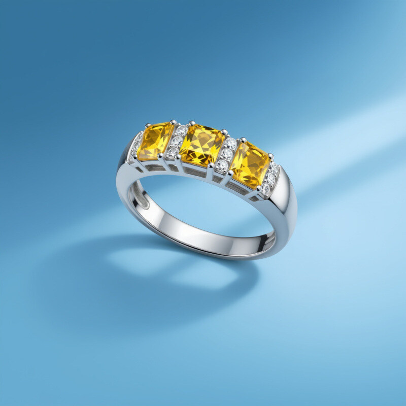14K White Gold Princess Cut Citrine Engagement Ring-5
