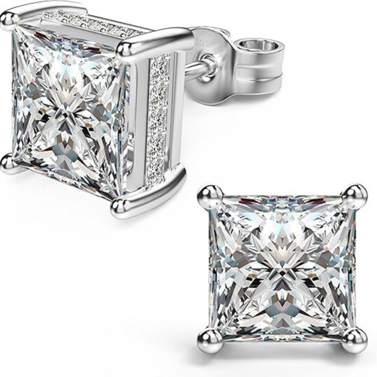 10K White Gold Princess Cut Moissanite Stud Earrings