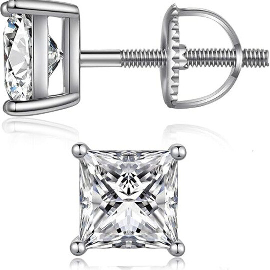 14K White Gold Princess Cut Moissanite Stud Earrings