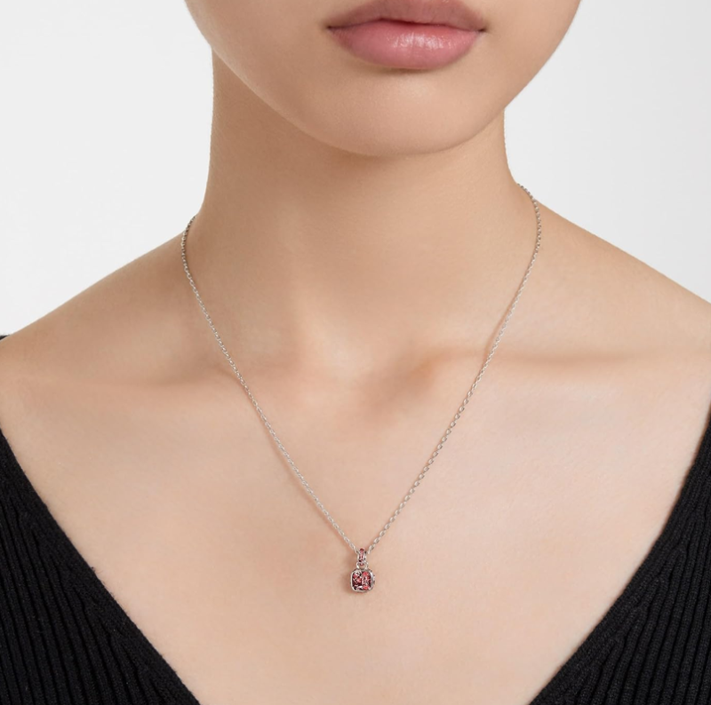 Collar con colgante personalizado de piedra natal con corte princesa en oro blanco de 18 quilates-2