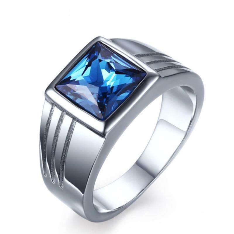 Bague pour homme en or blanc 10K avec topaze taillée en forme de princesse pour hommes-19