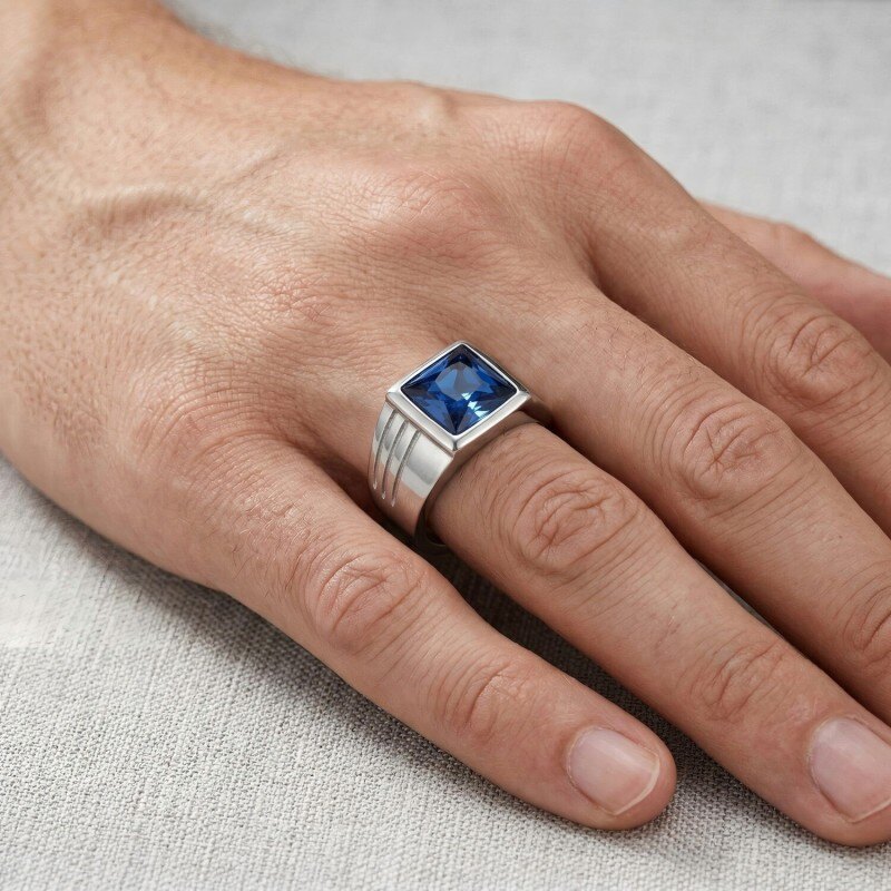 Bague pour homme en or blanc 18K avec topaze taillée en forme de princesse pour hommes-2