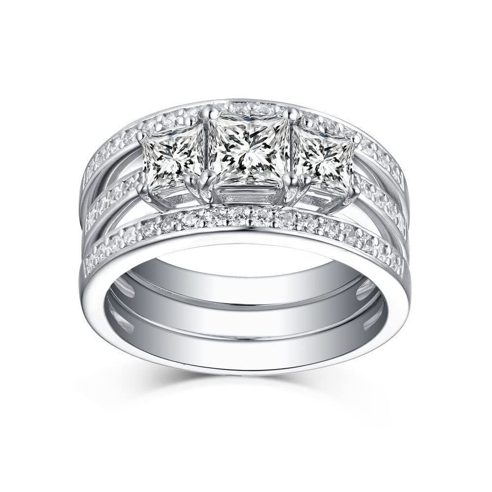 10K White Gold 1 CT Princess Cut Moissanite Bridal Set-1