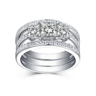 10K White Gold Princess-square Moissanite Personalized Engraving Couple Wedding Ring-18