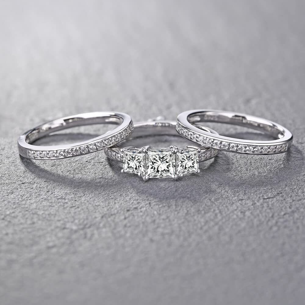 10K White Gold 1 CT Princess Cut Moissanite Bridal Set-3