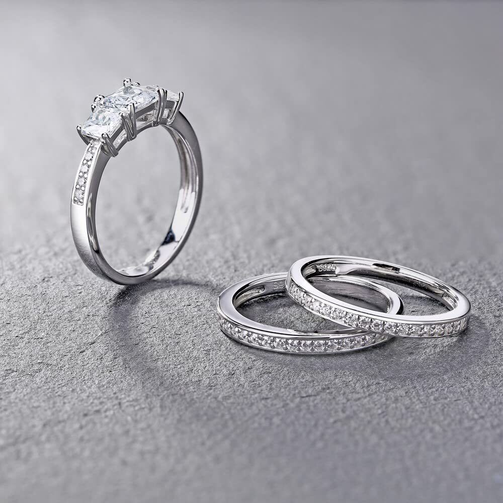 10K White Gold 1 CT Princess Cut Moissanite Bridal Set-4