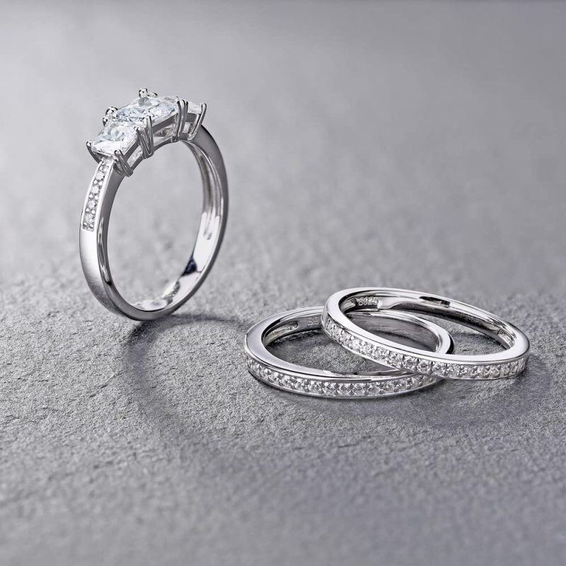 14K Rose Gold 1 CT Princess Cut Moissanite Bridal Set-4