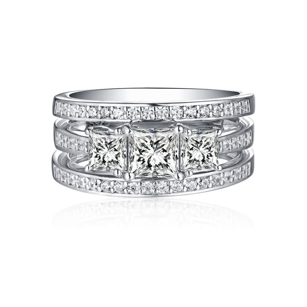 10K White Gold 1 CT Princess Cut Moissanite Bridal Set-5