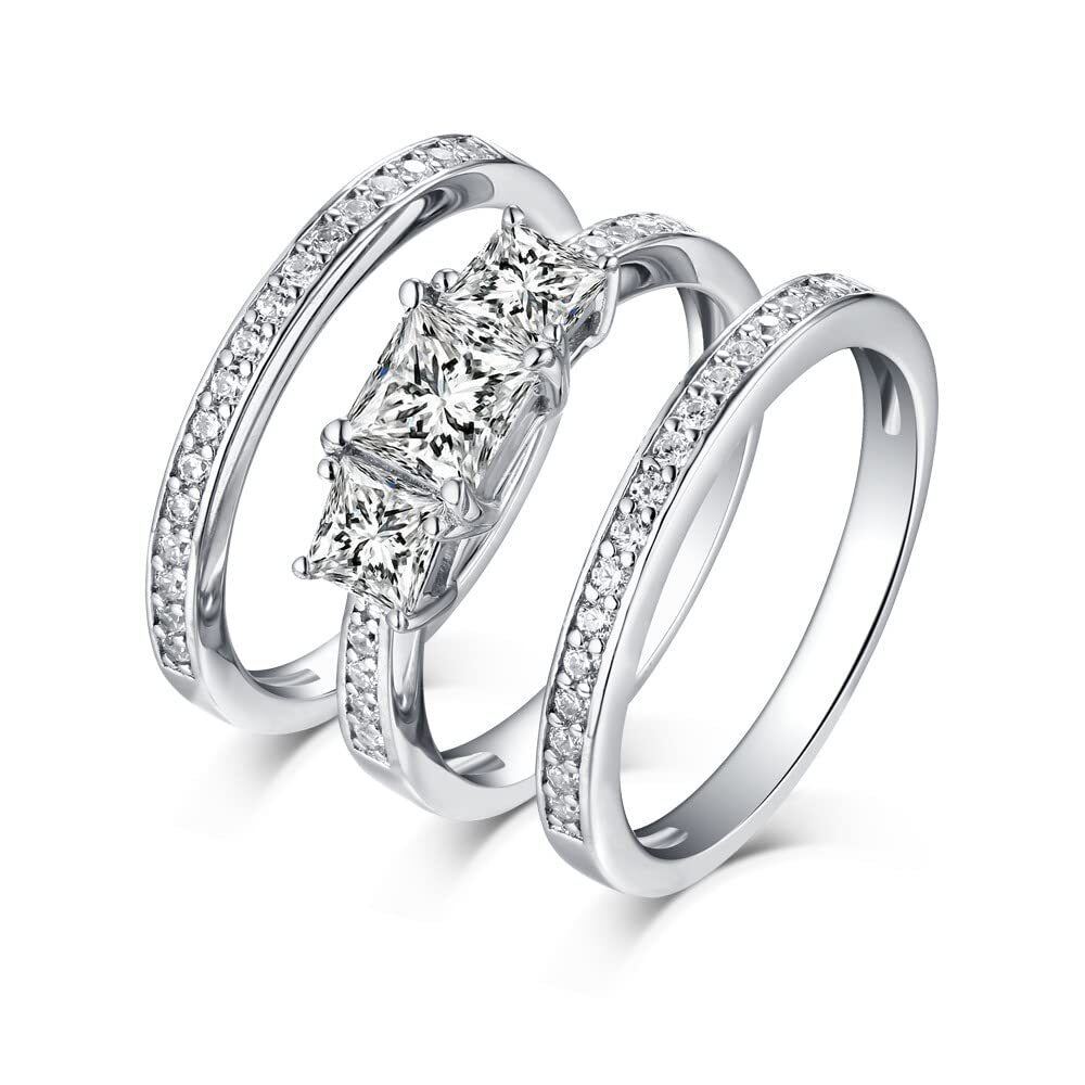 10K White Gold 1 CT Princess Cut Moissanite Bridal Set-6