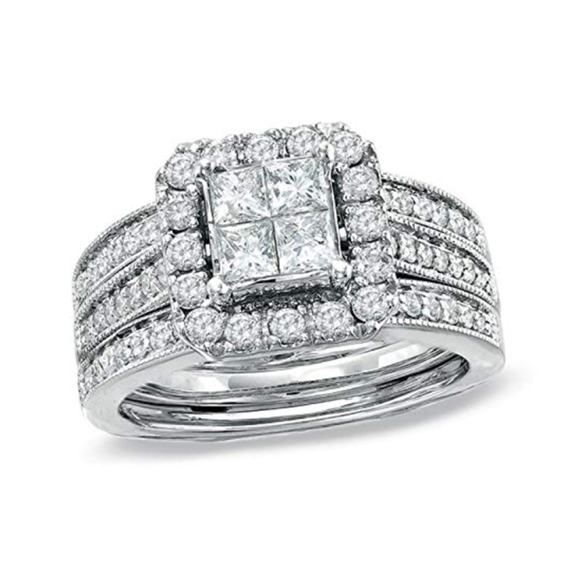 14K Białe Złoto Princess-square Moissanite Obrączka Ślubna-1