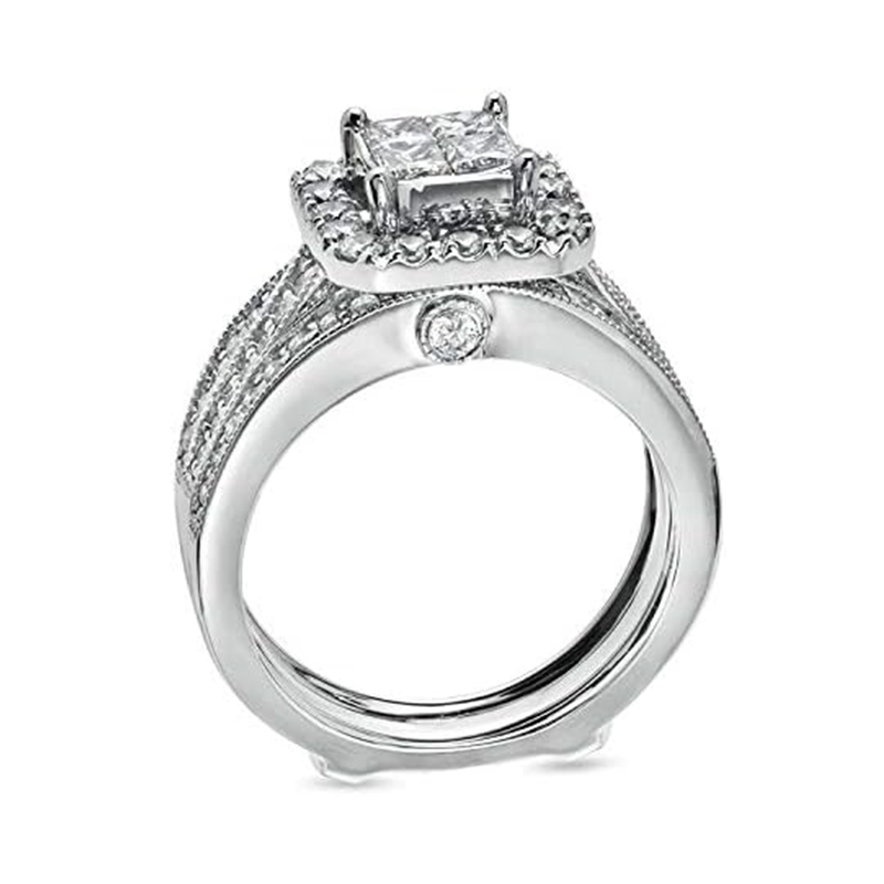 Anillo de bodas de moissanita de corte princesa y oro blanco de 14 quilates-3