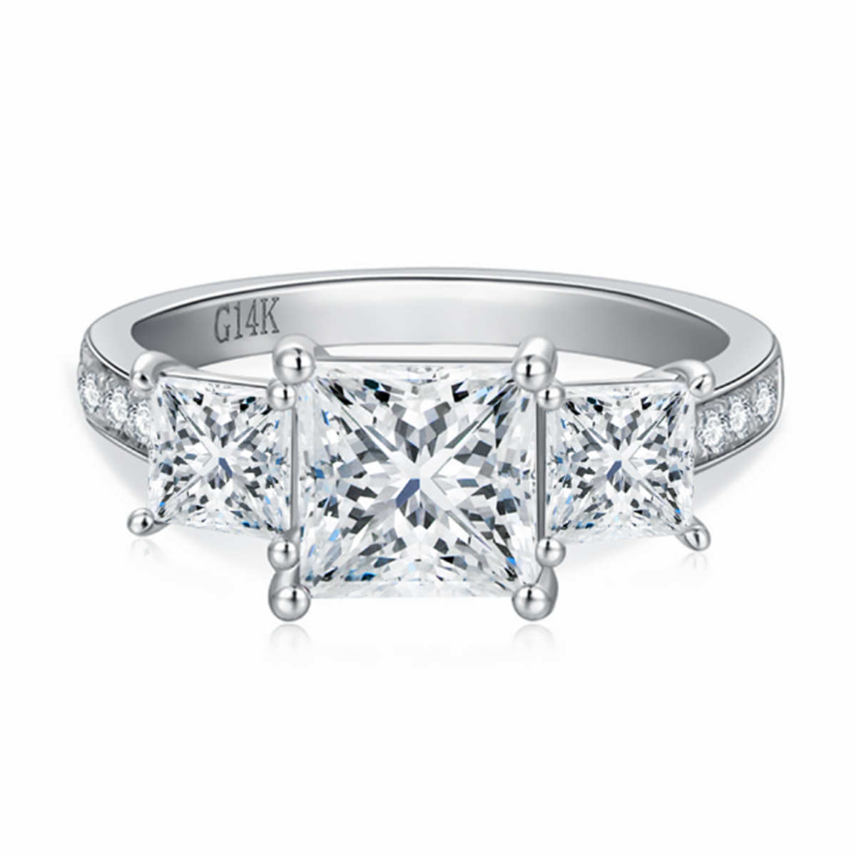 14K Białe Złoto Princess-square Moissanite Obrączka Ślubna-1