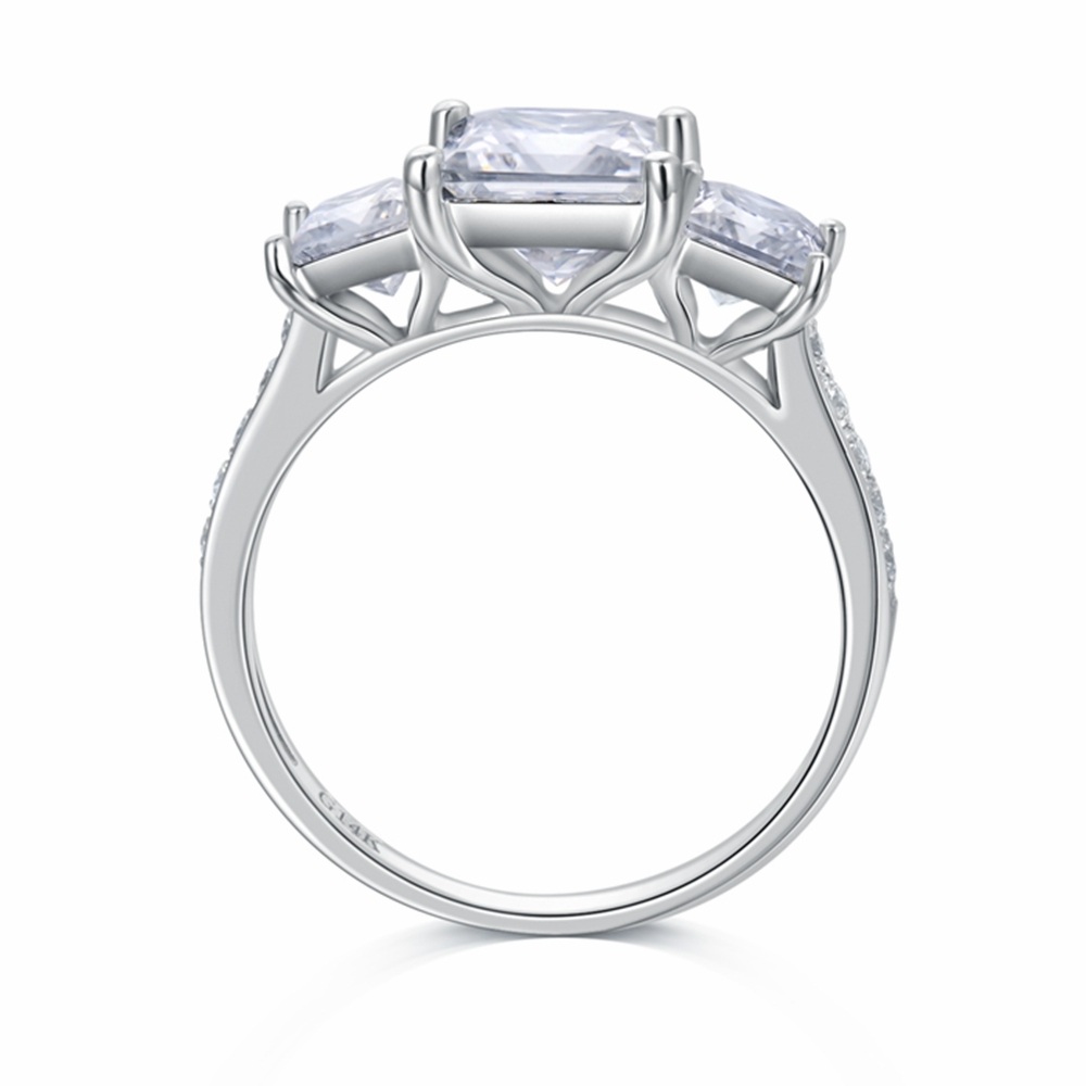 14K Białe Złoto Princess-square Moissanite Obrączka Ślubna-4