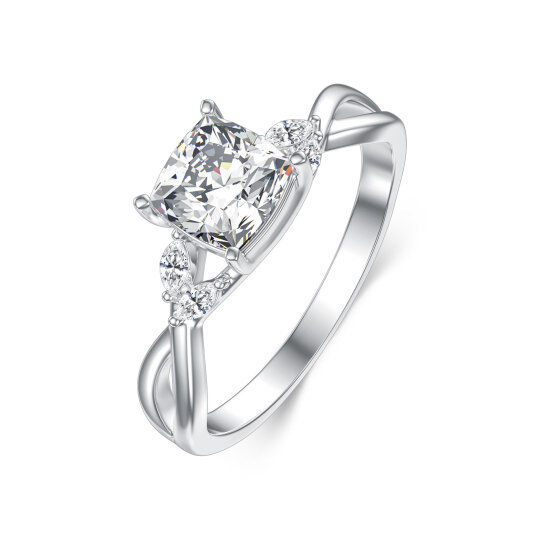 Anel de casamento feminino em ouro branco 14K Moissanite Princess-Square Marquise