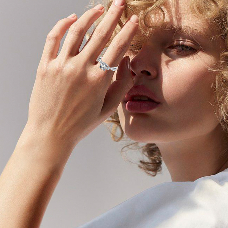 10K White Gold Moissanite Princess Marquise Wedding Ring For Women-2