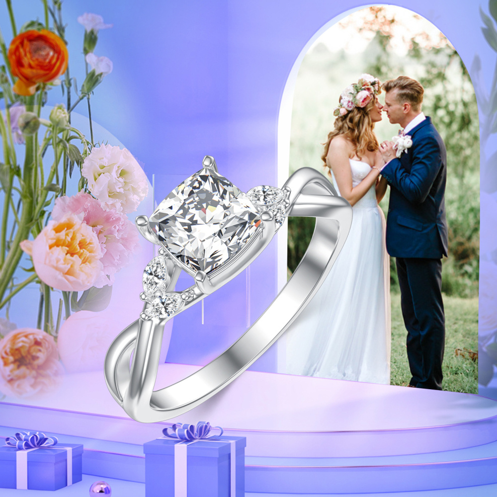10K White Gold Moissanite Princess Marquise Wedding Ring For Women-6