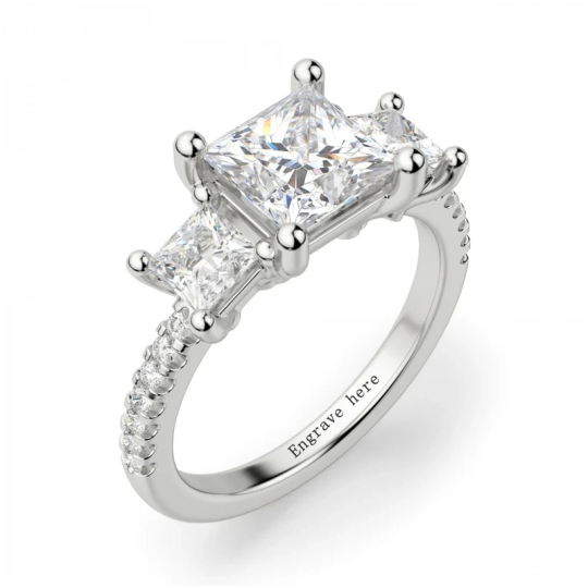 Bague de fiançailles carrée en moissanite en forme de carré de princesse en or blanc 14 carats-1