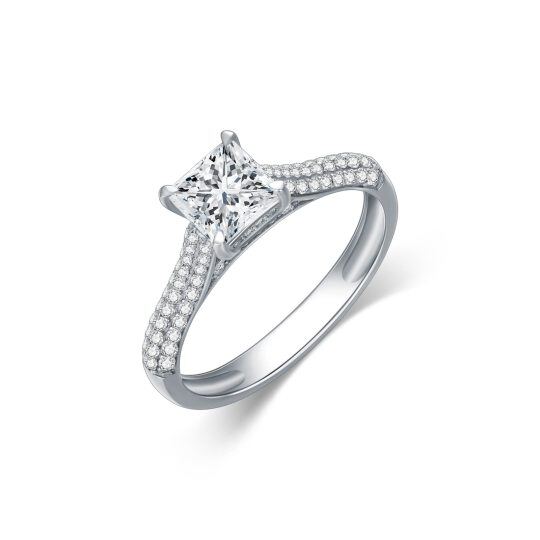 Anel de noivado de moissanite em formato quadrado de princesa em ouro branco 14K