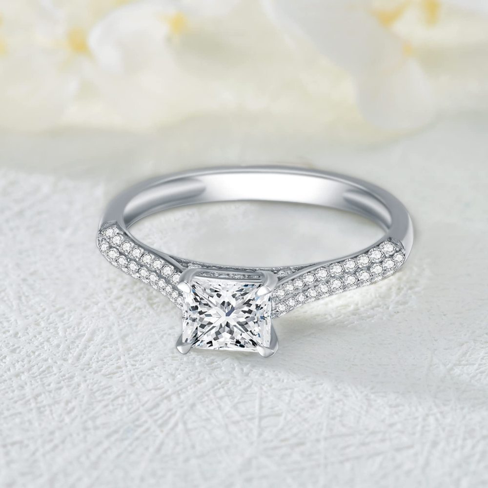 Anel de noivado Moissanite em ouro branco 10K em forma de princesa quadrada-2