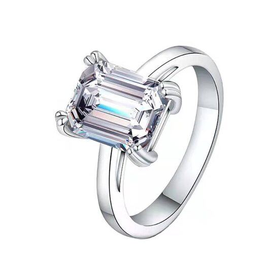 Bague de fiançailles carrée en or blanc 14K en forme de princesse Moissanite