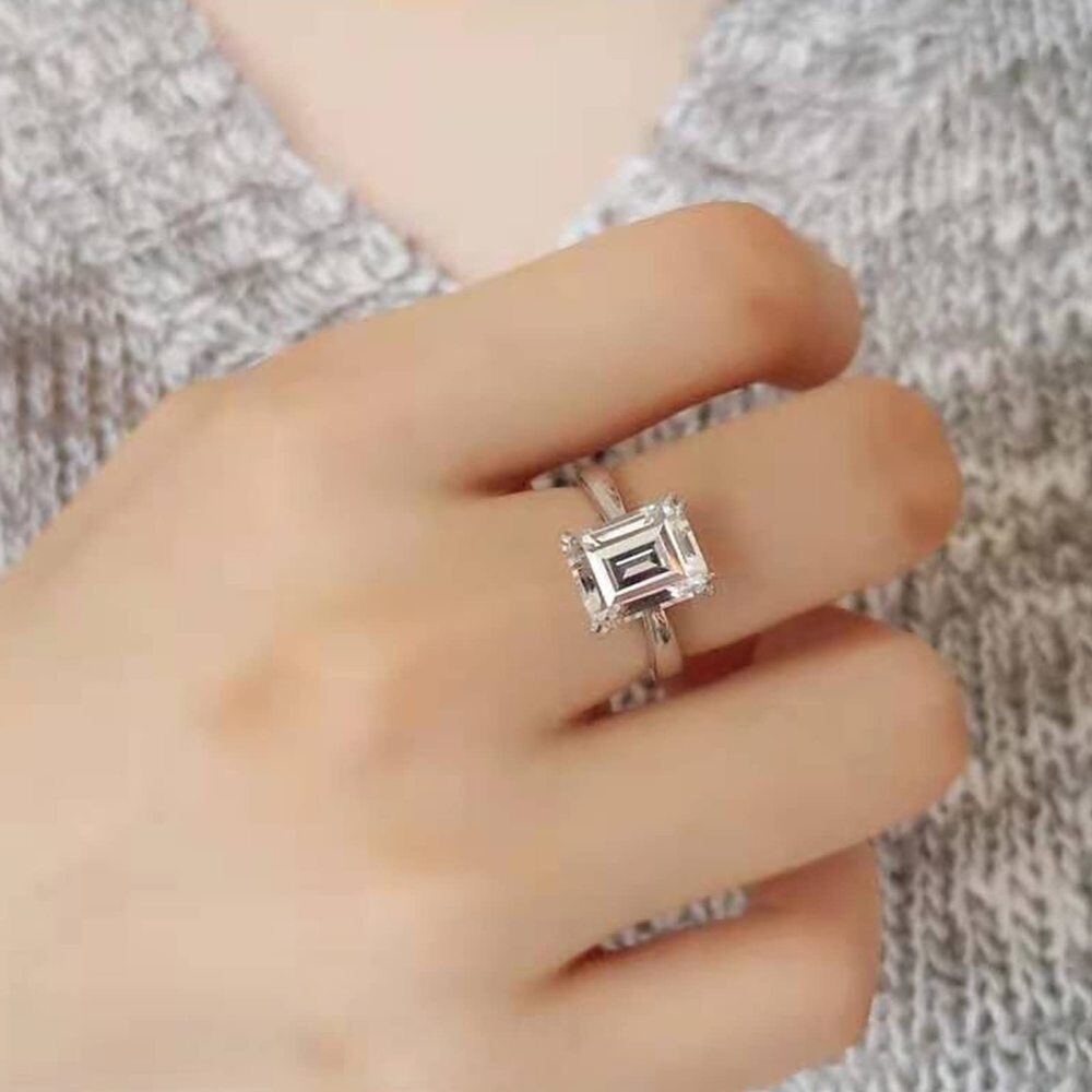 10K White Gold Princess Shaped Moissanite Square Engagement Ring-3