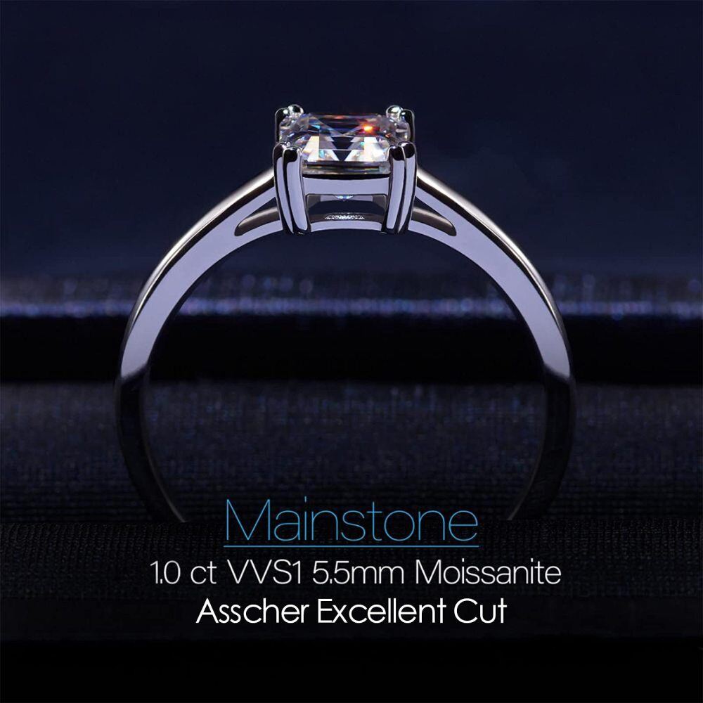 10K White Gold Princess Shaped Moissanite Square Engagement Ring-5