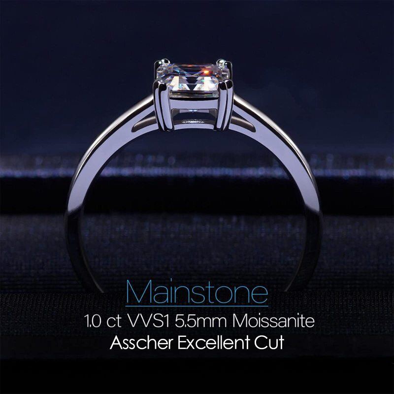 14K White Gold Princess Shaped Moissanite Square Engagement Ring-5