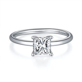 14K White Gold Princess-square Shaped Moissanite Personalized Engraving Ring-54