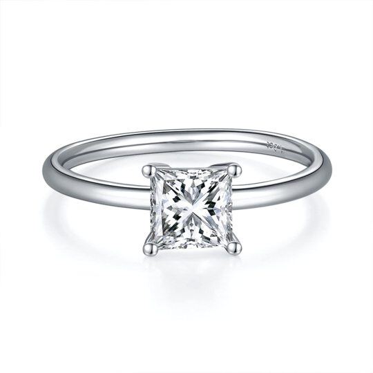 14K White Gold Princess-square Shaped Moissanite Personalized Engraving Ring